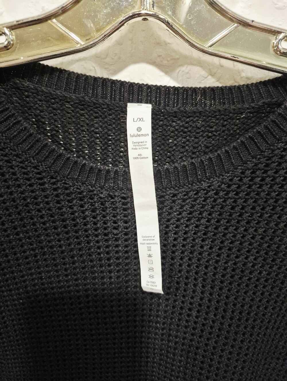 ​Lululemon Easy Embrace Sweater Black 100% Cotton Textured Knit Size L/XL - Picture 2 of 5